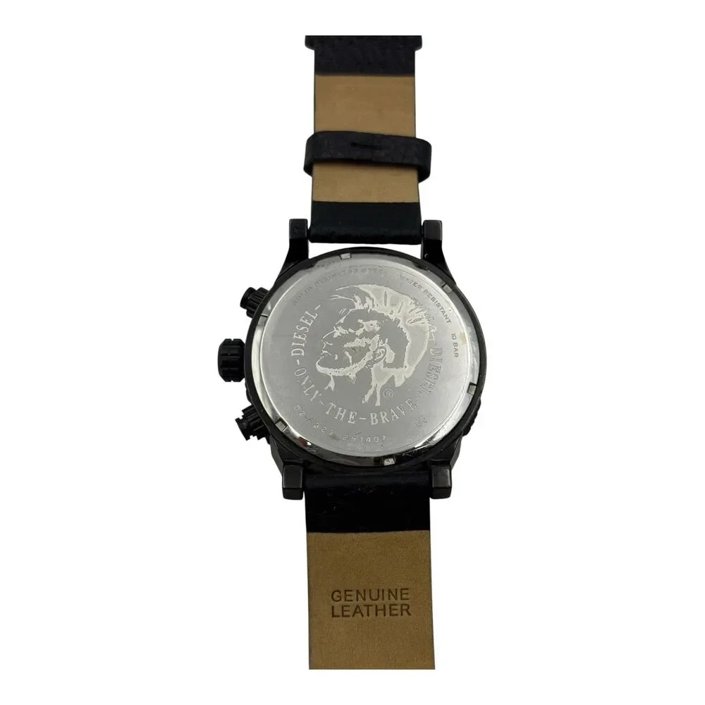 Diesel DZ4327 Black Dial Black Leather Chronograph 10 Atm Men Quartz Watch EXC
